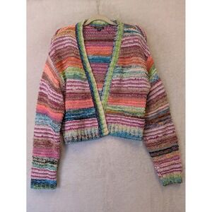 Wild Fable Womens XS Multi Color Striped Metallic Cropped Cardigan Sweater XS
